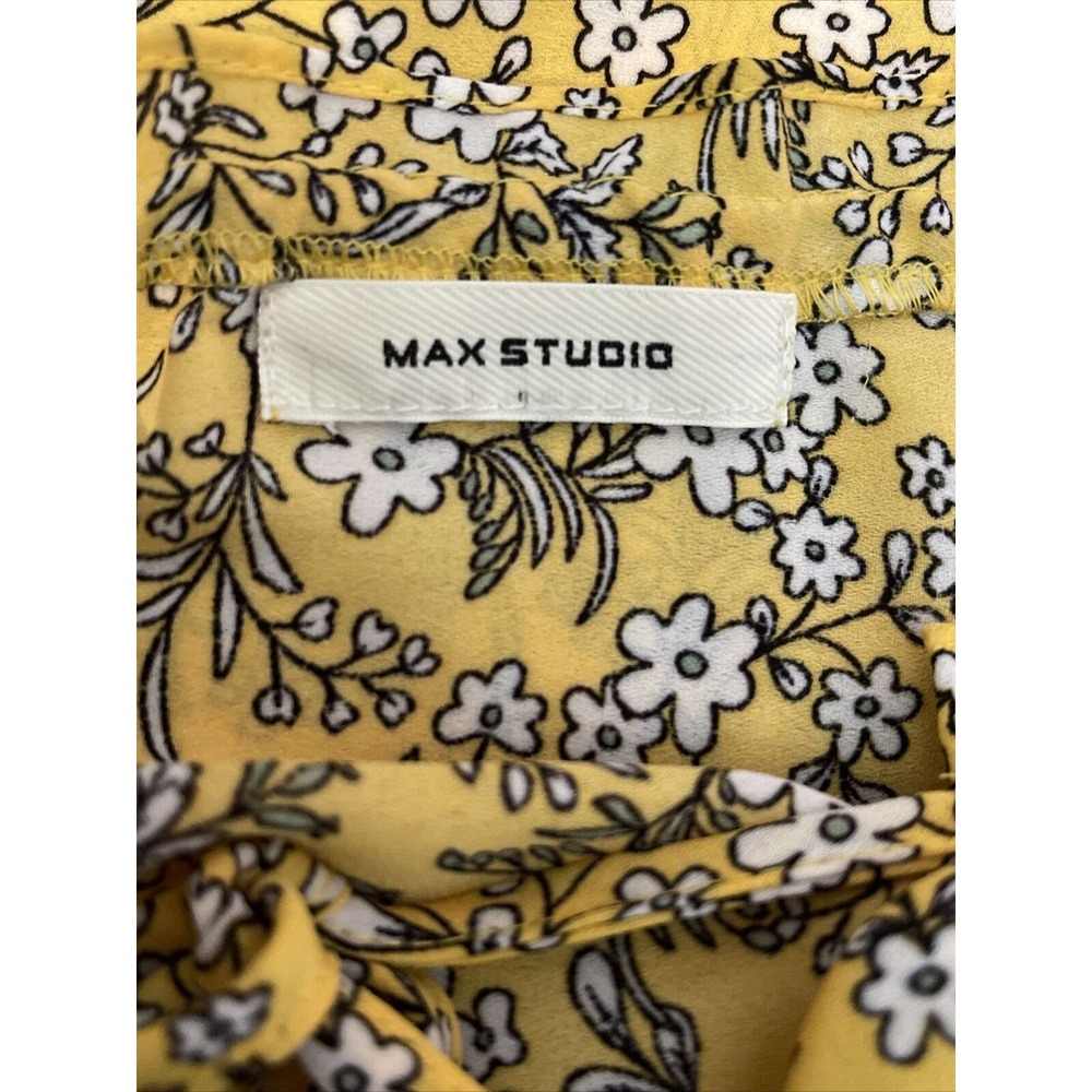 MAX STUDIO Women’s M Polyester Blouse Yellow Floral Polyester - Picture 5 of 7